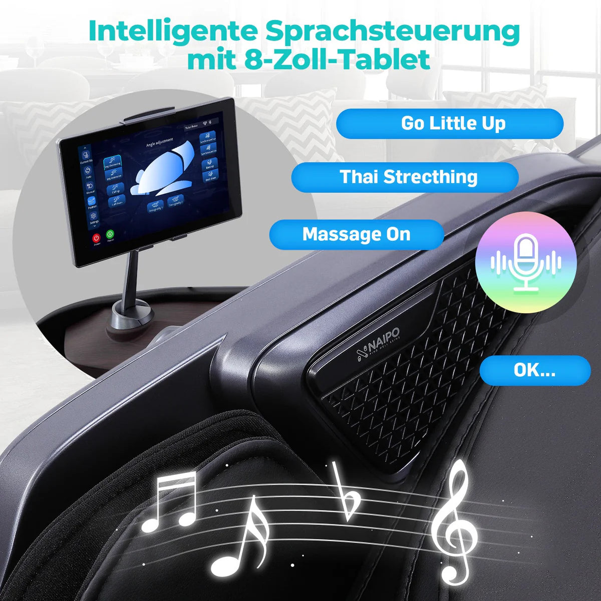 Massagesessel S61-NAIPO 4D High-End , Wärmefunktion, 8-inch Tablet-Steuerung