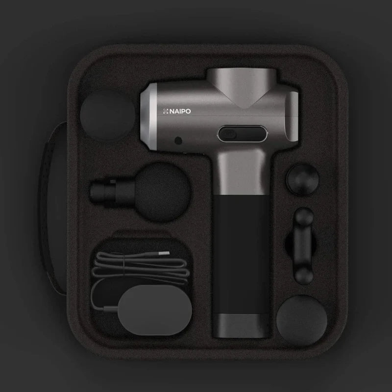 NAIPO® Pro - Massagepistole, einstellbare Intensität, inkl. 5 Aufsätze für Nacken, Schulter, Rücken