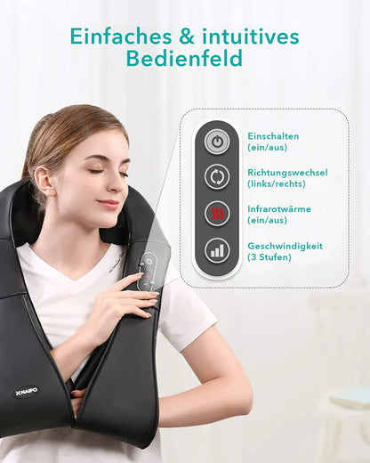 NAIPO Massagegerät Shiatsu, für Nacken Rücken Schulter, Infrarotwärme, kabelgebunden - Neustes Modell