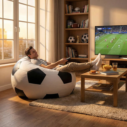 Liegestuhl – Sitzsack – Öko-Leder – Fußball – schwarz/weiß